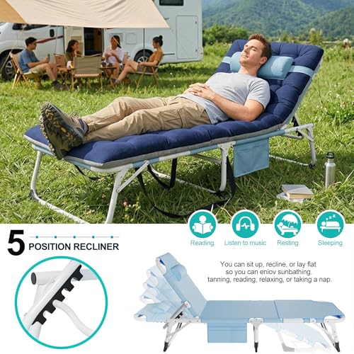 ABORON 4-in-1 Lounge Chair with Face & Arm Holes for Tanning, 440LB Heavy-Duty Folding Recliner with Plush Cotton Cushion, No Assembly Tri-Fold Guest Bed for Sunbathing, Poolside, Office Nap & Camping ABORON