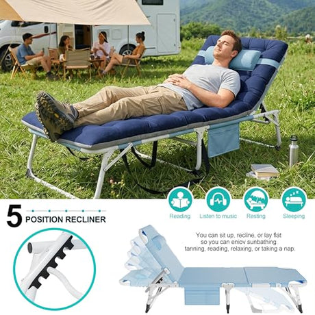 ABORON 4-in-1 Lounge Chair with Face & Arm Holes for Tanning, 440LB Heavy-Duty Folding Recliner with Plush Cotton Cushion, No Assembly Tri-Fold Guest Bed for Sunbathing, Poolside, Office Nap & Camping ABORON
