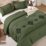 Baskbed Embroidered Boho Comforter Set King Size, 3-Piece Western Shabby Chic Bedding Set - Fluffy Ultra Soft Microfiber with Intricate Design, Includes 1 Green Comforter(102"x90") & 2 Pillowcases Baskbed