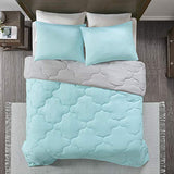 Comfort Spaces Vixie Reversible Comforter Set - Trendy Casual Geometric Quilted Cover, All Season Down Alternative Cozy Bedding, Matching Sham, Aqua/Gray, Full/Queen 3 piece Comfort Spaces