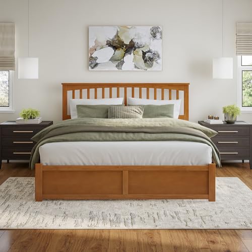 AFI Mission King Solid Wood Platform Bed with Footboard & Twin XL Trundle in Light Toffee AFI