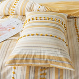 La Sheer Washed Cotton Queen Size Duvet Cover Set - Tufted Dots Boho Chic Bedding for All Seasons, Striped Pom Pom Bedding Linen Like Textured Breathable Durable Soft Comfy (Yellow, 90x90'') La Sheer