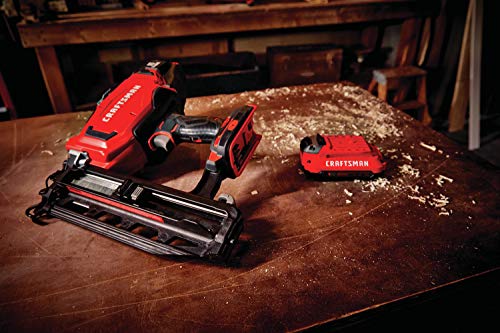 CRAFTSMAN V20 Cordless Finish Nailer Kit, Nail Gun, 16GA, 2-1/2 Nails, Battery and Charger Included (CMCN616C1) - WoodArtSupply