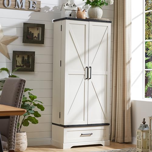 ACCOHOHO 72" Farmhouse Kitchen Pantry Cabinet with Drawer, Tall Storage Cabinet with 2 Barn Doors and Shelves, Versatile Large Rustic Cabinet for