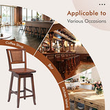 COSTWAY 24.5 Inch Rattan Back Bar Stools Set of 2 with 360° Swivel and Comfortable Footrests COSTWAY