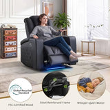 ANJ Home Theater Seating Power Recliner Set of 4 with Arm Storage, Faux Leather Recliner Sofa with LED Light, Electric Movie Reclining Chairs with USB Ports & Cup Holders for Media Living Room, Black