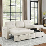 L-Shaped Reversible Sleeper Sectional Sofa Pull Out Couch Bed , Button Tufted Linen Convertible Pullout Sofabed with Storage Chaise Lounge and Detachable Cushion Back for Living Room Apartment Corner Eafurn