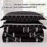 WONGS BEDDING Black Comforter Set Queen Reversible Boho Triangle Striped Down Alternative Comforter Set for Queen Bed - 3 Pieces (1 Comforter + 2 Pillowcases), Soft Microfiber Bedding Set 90"x 90" WONGS BEDDING