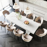 STHOUYN White Marble Extendable Dining Room Table for 8 10, 70.9" (86.6") x 31.5", Rectangle Dinner Table for 6-10, Modern Expandable Retractable Kitchen Table (White) STHOUYN
