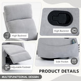 HRVEOCEI Small Recliners for Small Spaces, Manual White Recliner Rocking Chair for Nursery, Velvet Swivel Glider Recliner with Heat and Massage, Side Pockets, Living Room Bedroom (Light Grey)