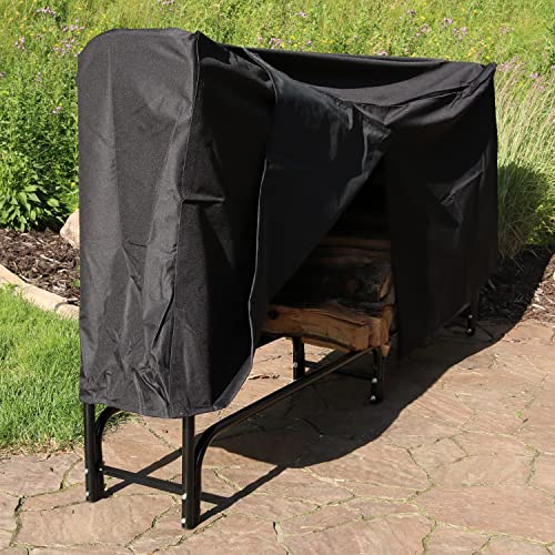 Sunnydaze Outdoor Firewood Log Rack and Cover Combo Set - Black Powder-Coated Steel and PVC - Black Fabric - 8-Foot Sunnydaze