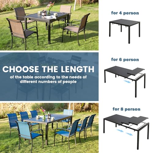 DIFY 47"-78.7" Extendable Outdoor Furniture Dining Table for 6-8, Black Rectangular Patio Dining Table with Metal Frame for Garden, Lawn, Poolside and Yard - WoodArtSupply