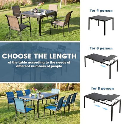 DIFY 47"-78.7" Extendable Outdoor Furniture Dining Table for 6-8, Black Rectangular Patio Dining Table with Metal Frame for Garden, Lawn, Poolside and Yard - WoodArtSupply