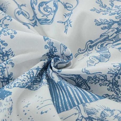Blue Comforter Set King 7 Piece Bed in a Bag Toile de Jouy Botanical Comforter with Sheet Set Soft Micorfiber Bedding Set (1 Comforter,2 Pillow Shams,1 Flat Sheet,1 Fitted Sheet,2 Pillowcases) Xruibed