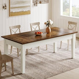 Tribesigns Dining Table for 4-6 People, 62-Inch Rectangular Kitchen Table with Solid Wood Legs, Modern Farmhouse Dinner Table for Dining Room, Kitchen, Living Room, Rustic Brown & Cream White Tribesigns