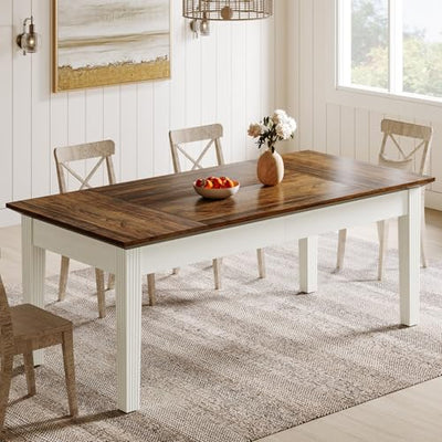 Tribesigns Dining Table for 4-6 People, 62-Inch Rectangular Kitchen Table with Solid Wood Legs, Modern Farmhouse Dinner Table for Dining Room, Kitchen, Living Room, Rustic Brown & Cream White