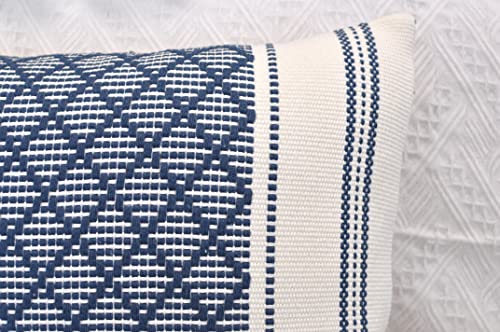 Oveesha Cotton Woven Designer Throw Pillow Cover (Color: Navy Blue/Cream White, 20 x 20 inches) Single Piece/Square Geometric Cushion Cover Oveesha