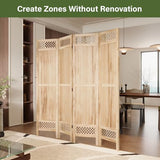 Privacy Screen Room Divider Panel - 67 Inch Tall Natural Wood Folding Partition Room Dividers, No-Assembly Required, Enhance Privacy and Aesthetic Appeal, Ideal for Home or Office Natural 4 Paned Svimi