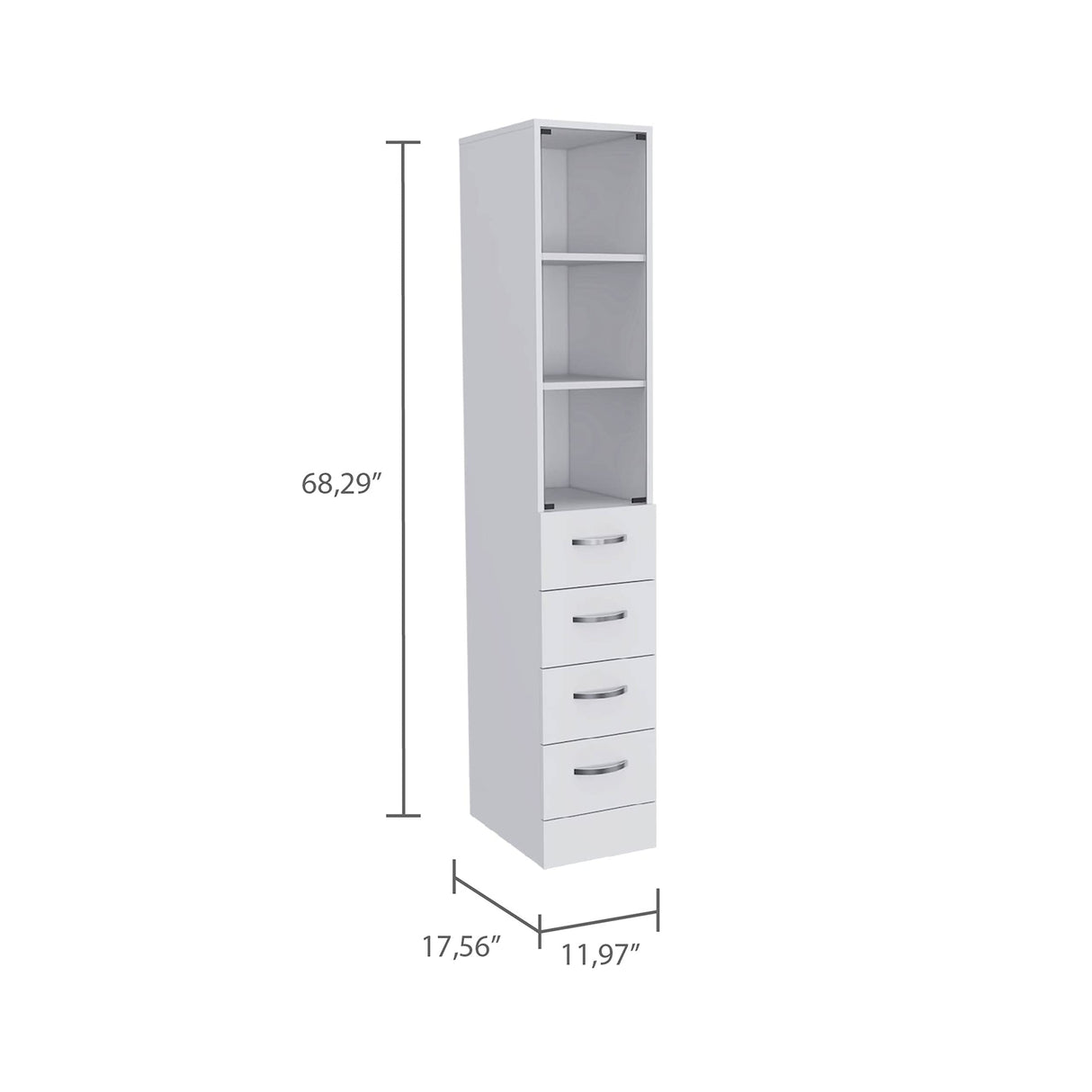 DEPOT E-SHOP Magna Linen Cabinet with Three Shelves, Four Drawers, and Metal Handles, 68" H, White, Bathroom DEPOT E-SHOP