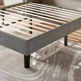 Feonase Full Size Bed Frame with Luxury Wingback and Fast Charging Station,Full Upholstered Button Tufted Storage Headboard Platform Bed,Sturdy Wooden Slats Support,Easy Assembly,Noise-Free,Light Gray Feonase