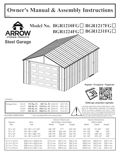 Arrow Shed 12' x 24' Murryhill Garage Galvanized Steel Extra Tall Walls Prefabricated Shed Storage Building, 12' x 24', Flute Gray - WoodArtSupply