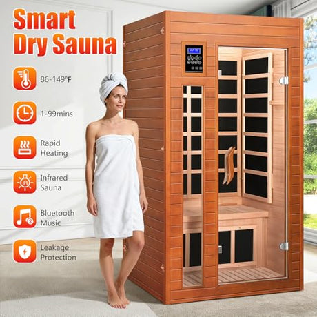 X-Vcak 1-2 Person Infrared Sauna, Dry Heat Sauna with Red Light Therapy, Bluetooth, Radio, 7-Color Therapy Light for Home, Indoor, Gym, Wellness Center, 36″ x 36″ x 73″ X-Vcak