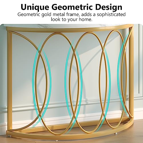 LITTLE TREE Half Moon Gold Console Table, 43 Inch Modern Faux Marble Entryway Table, Narrow Semi Circle Sofa Accent Table with Geometric Metal Frame for Living Room, Hallway LITTLE TREE