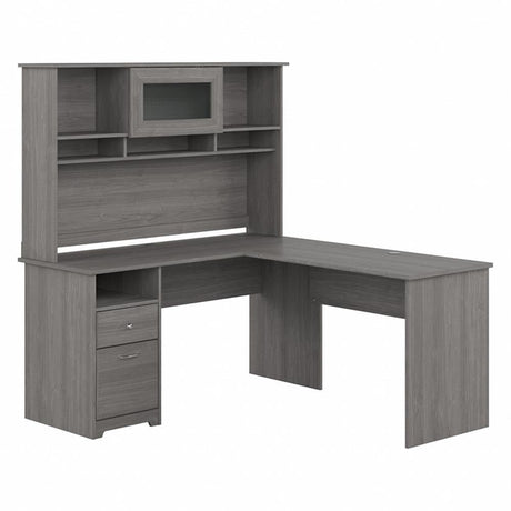 Bush Furniture Cabot 60W Single Pedestal L Desk with Hutch, Modern Gray Bush Business Furniture