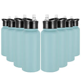 VQRRCKI 32 oz Insulated Water Bottle Bulk 8 Pack, Stainless Steel Sports Water Bottles with Straw Lid & Wide Mouth Lids, Double Walled Vacuum, Leak Proof, Turquoise Blue VQRRCKI