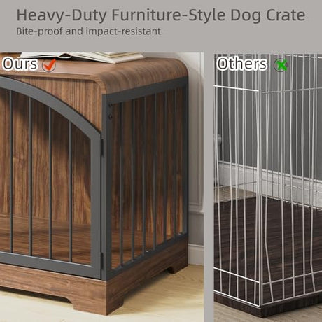 31.5" Farmhouse Dog Crate Furniture for Small Dogs, Decorative Pet House End Table, Wooden Dog Kennel Furniture Indoor, Retro Brown Berenlefe