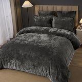 PHF Crushed Velvet Comforter Set King Size, 5-Piece Luxury Winter Bedding Sets with 2 Euro Shams, Heavyweight Warm Fluffy Velvet Bed Spread, Glam Home Decor, Grey PHF