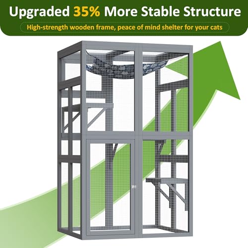 YADSUNY 64 Inch Catio Outdoor Cat Enclosure, Large Cat House for Outdoor Cats with Updated Framework Structure, Outside Cat Patio Cattery Weatherproof for Multiple Cats, Grey YADSUNY