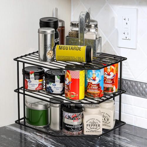 Frcctre 3-Tier Kitchen Corner Shelf Rack Counter and Cabinet Organizer, 9x9x7.5 Inch Metal Wire Kitchen Counter Pantry Cabinet Organizer and Storage Shelf for Plates, Cups, Dishes Frcctre