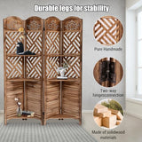 4 Panel Wood Room Divider Folding Privacy Screens, Folding Screen Room Divider with Storage Shelves, Freestanding Wood Farmhouse Divider for Separation, Small Spaces Bedroom Apartment OUTLANE