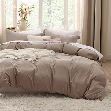 Bedsure Khaki Duvet Cover King Size - 3 Pieces Prewashed Extra Soft Bedding Set, Includes 1 Duvet Cover 104x90 Inches with Zipper Closure & 2 Pillow Shams, Comforter Not Included Bedsure