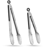 Hotec Stainless Steel Kitchen Tongs Set of 2 - 9" and 12", Locking Metal Food Tongs Non-Slip Grip HOTEC