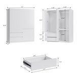 Bobve Bedroom Armoire Wardrobe Closet, Wardrobe Closet Cabinet with 2 Drawers, Wood Wardrobe Closet with 4 Doors, Wardrobe Storage Cabinet with Shelves & Hanging Rod,White(63" L x 20.39" W x 78.74" H) Bobve