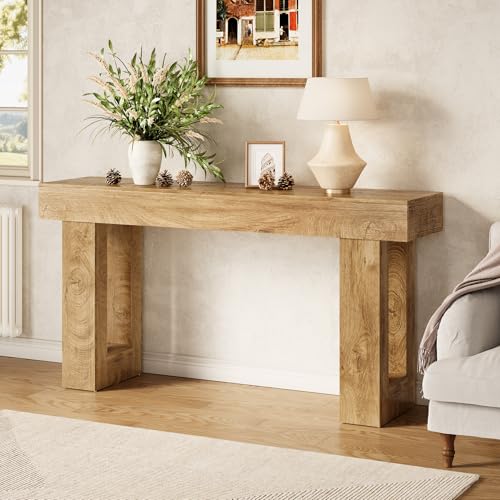 LITTLE TREE 63 Inches Long Console Table for Entryway, Sofa Table Behind Couch, Wooden Entry Table Foyer Hallway Table, Industrial Console Sofa Table for Living Room, Oak Color LITTLE TREE