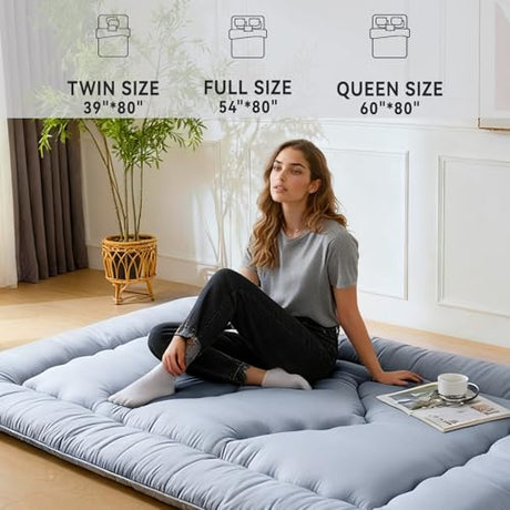 Ingdgnoso Japanese Floor Mattress, 3.5" Thicken Futon Mattress Tatami Mat, High Density Foam Support for Adult Kids Sleep, Portable Futon Sofa Bed for Camping, Pet Mat, Twin 80"x 39"（Silver Gray） Ingdgnoso