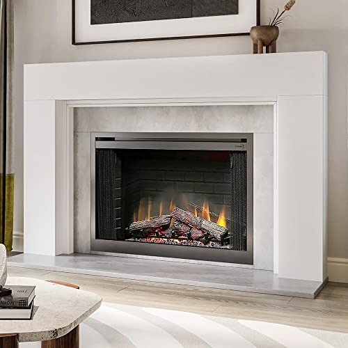 Modern Ember Sabine Wood Fireplace Mantel Surround Kit, White 48" x 42" Opening | 72" x 54" Overall | Minimal Modern Aesthetic; Includes Wooden Mantel Surround & Shelf Modern Ember