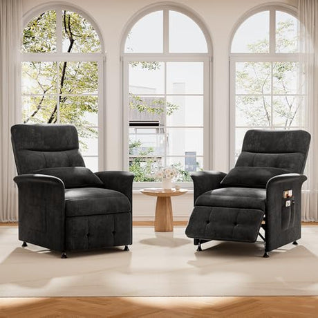 LegacyAmerhome Power Recliner Chair for Adults with Heat & Massage - Soft Fabric Electric Reclining Sofa with Remote Control, 3 Side Pockets, 180° Lay Sleeper for Living Room Home Theater, Black LegacyAmerhome