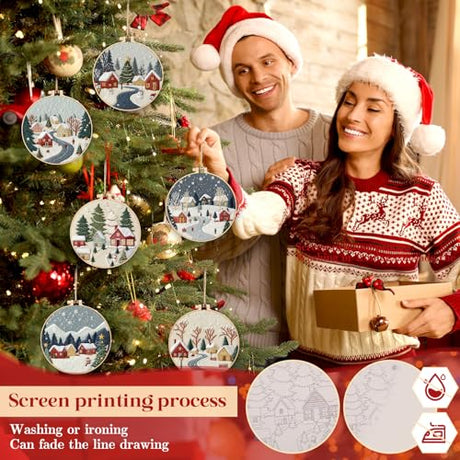 Peryiter 6 Sets Christmas Embroidery Kit for Beginners Including 6 Pcs Embroidery Hoop Winter Scene Snow Cross DIY Needlepoint Kit Instructions Threads Needles for Christmas Holiday Party Gift Peryiter
