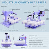 Whubefy Heat Press 15x15 inch 8 in 1 with 30OZ Tumbler Press, Slide Out 360° Swing Away Digital Shirt Press Machine, Industrial-Quality Heat Transfer Sublimation for T-Shirt/Tumbler/Mug/Hat/Cap/Plate Whubefy