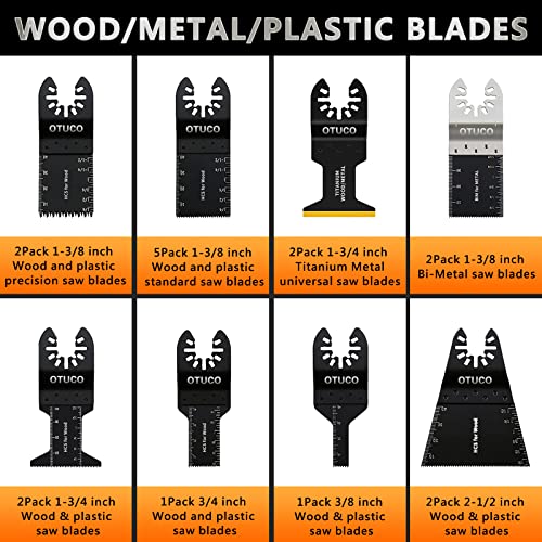 OTUCO 87 Pcs Oscillating Saw Blades, Wood Metal Cutting Multitool Bi-Metal Blades Quick Release Tool Blades Kits Fit for Dewalt, Makita, Ryobi, Rockwell OTUCO