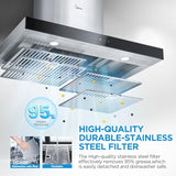 Midea MVT30W9AST Range 30 Inch 450CFM Vent T Shape Stove Hood with 5-Layer Aluminum Permanent Filters Kitchen, Ductless Convertible, 3 Speed Exhaust Fan, Stainless Steel Midea
