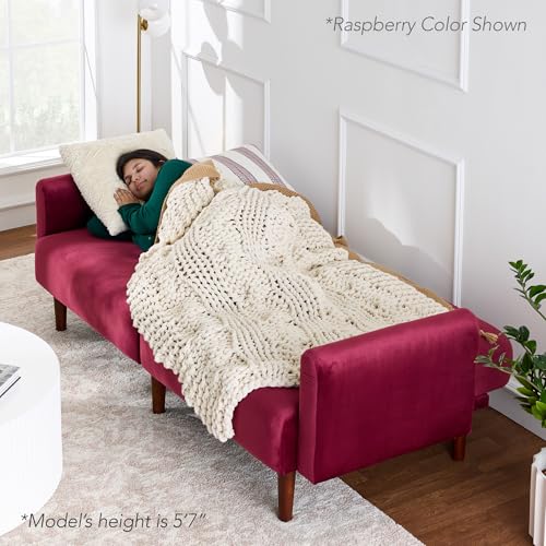 Best Choice Products 77" Mid Century Modern Velvet Loveseat Sofa, Couch, Convertible Sofa Sleeper Bed w/Real Wood, Removable Armrest - Raspberry Best Choice Products