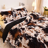 Aimuan Cow Print Duvet Cover Shaggy Fluffy Tie Dye Brown Black Velvet Bedding Set Super Soft Faux Fur Fuzzy Comforter Cover with Pillowcases (Coffee-Black, King) Aimuan