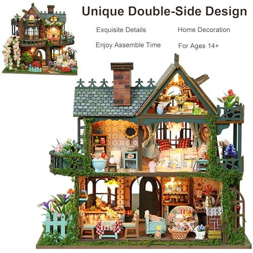 ISSEVE DIY Miniature House Kit, Tiny House Dollhouse Kit for Adults, Mini House Building Kits, Miniature Kit Adult Craft Diorama Kit Home Bookshelf Decoration, Gifts for Birthday (Fairy Garden House)