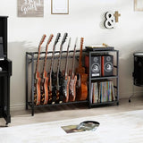 ZHNSYDN Record Player Stand with Guitar Stand, Record Player Table with Guitar Rack, Guitar Holder 7 Space for Multiple Guitars, Bass, Acoustic, Guitar Display for Home Music Studio, Black ZHNSYDN