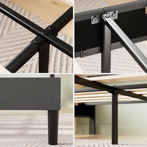 Zinus Queen Piper Upholstered Platform Bed with Horizontal Paneled Headboard, Wooden Slat Support, No Box Spring Needed, Easy Assembly, Eco Friendly Packaging, Dark Grey Zinus
